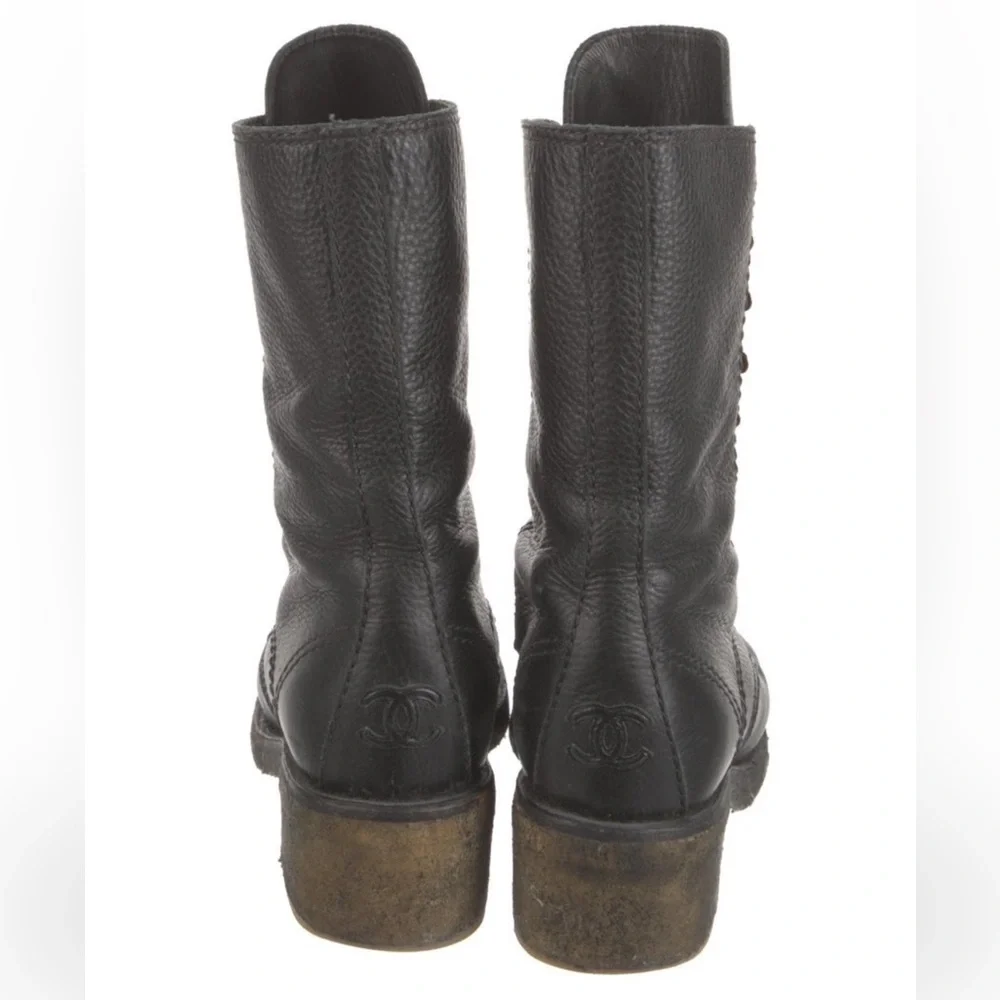 Chanel CC Logo Leather Combat Boots